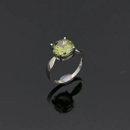 925 Sterling Silver Jewelry Set Olive Green Cubic Zirconia Retro Earrings Ring Pendant Necklace Bracelet 4Pcs for Bride