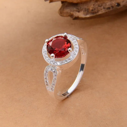 Women 925 Silver Plated Ruby Wedding Promise Party Ring Size 6-10 (Choice Size )