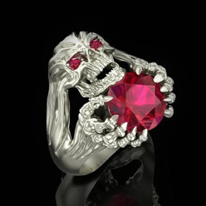 Vintage 925 Silver Ring Punk Ring Skull Red Gem Ring Fashion Domineering Man Ring Size US 6-13