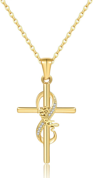 Faith Cross Necklace for Women - 18K Gold Plated Stainless Steel Christian Bible Verse Crucifix Pendant Necklaces| Religious Jewelry Gift for Mom, Sister& Friend (Mother'S Day, Birthday)