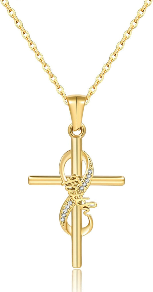 Faith Cross Necklace for Women - 18K Gold Plated Stainless Steel Christian Bible Verse Crucifix Pendant Necklaces| Religious Jewelry Gift for Mom, Sister& Friend (Mother'S Day, Birthday)