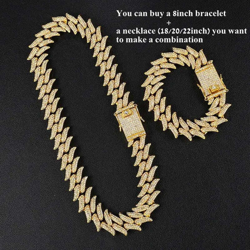 New Fashion Jewelry 925 Silver/Gold/Rose Gold Plated Men Cuban Miami Link Necklace Stainless Steel Diamond Silver Chain Necklace or Bracelet 7/8/18/20/24 Inches 1Pcs