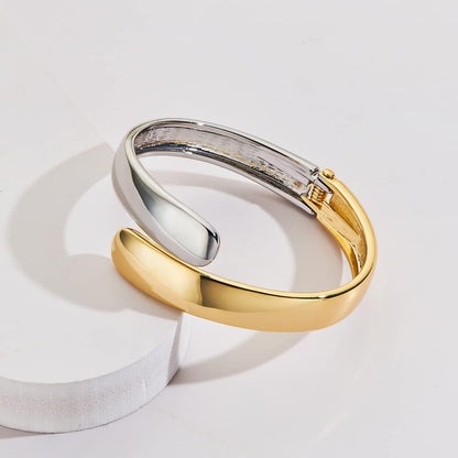 Two-Tone Cuff Bracelet for Women Dainty Teardrop Open Bangle Gold Plated Adjustable Cuff Bracelet