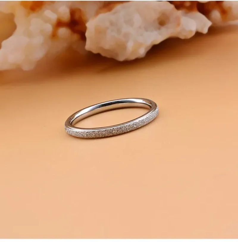 2mm Rose Gold and Silver Sandblast Ring Titanium Steel Wedding Band for Women Girl Size 3-10