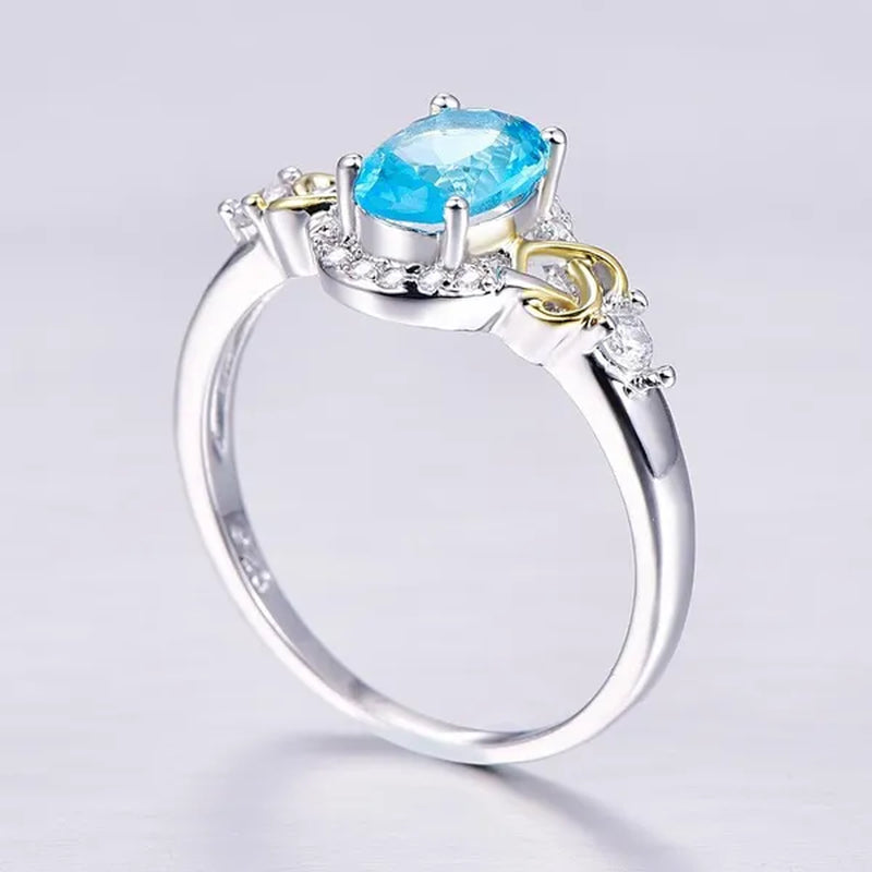 Fashion  Wedding Bride Oval Cut Rainbow Blue Topaz Sapphire Ruby Gemstone Jewelry Ring