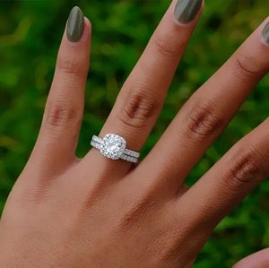 Exquisite 925 Sterling Silver Natural Gemstone White Sapphire Diamond Rings Set Women Wedding Engagement Fine Jewelry