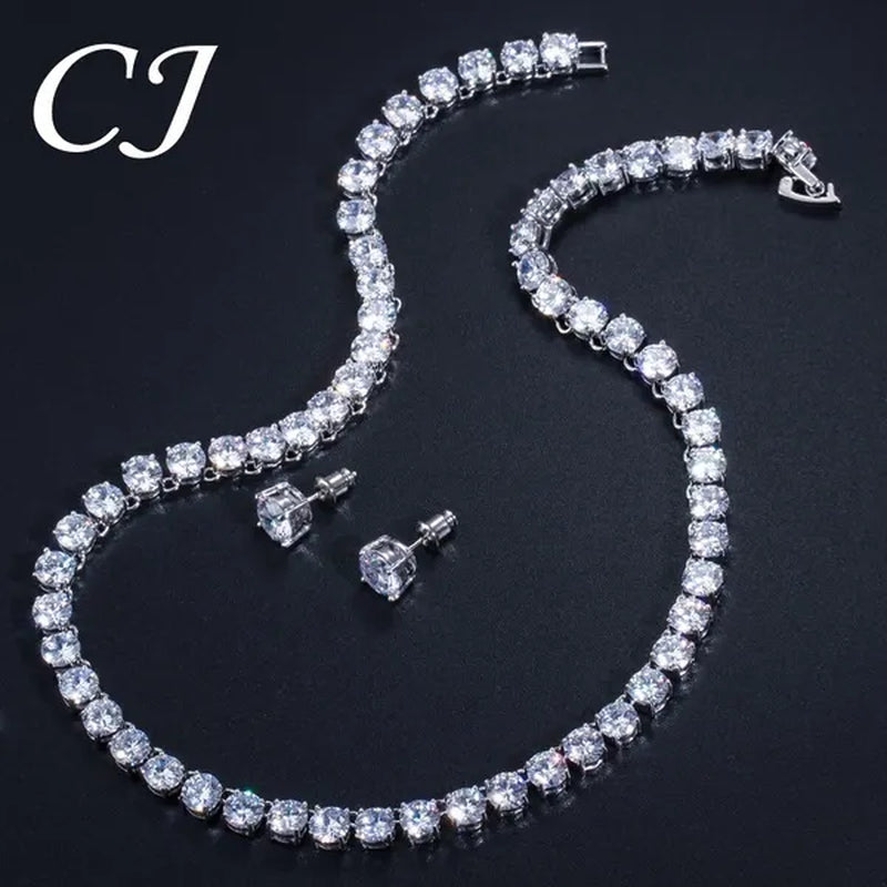 CANDICE Hot Sale White Gold Plated round CZ Stone Classic Women Wedding Necklace & Earrings Jewelry Set