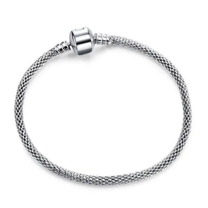 NEW Fashion 925 Sterling Silver White Flashing Double Sided Heart Snake Chain Bracelet for European Bangle Bracelet Jewelery Making DIY
