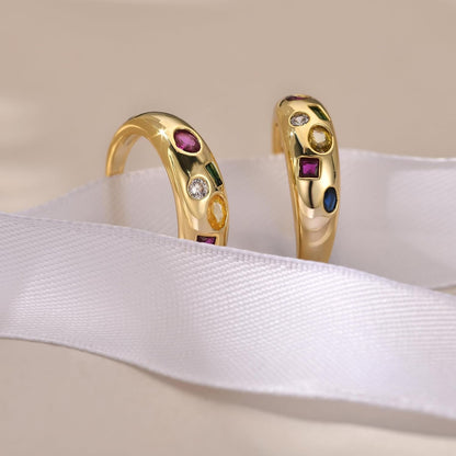 Chunky Gold Plated Rings for Women - Trendy Cubic Zirconia 14K Gold Filled Stackable Rings