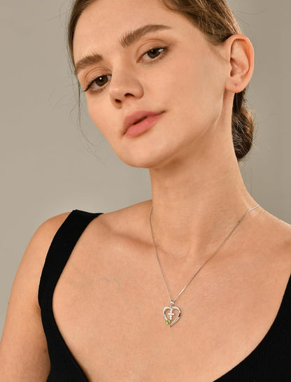 Women'S Heart Cross Necklace 925 Sterling Silver Birthstone Pendant God in My Heart Jewelry
