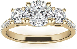 3 Stone Moissanite Engagement Rings for Women, 1 Ct Tw D Color VVS1 Clarity Lab Created Diamond Rings 14K White Gold Vermeil Moissanite Rings for Women Anniversary Jewelry Gifts