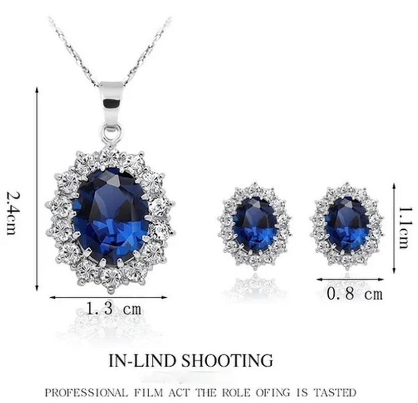 Fashion Silver Filled Blue Sapphire Crystal Christmas Jewelry Sets Snowflake Necklace Earrings