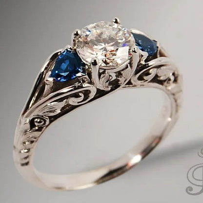 Retro Women'S Ring Princess Cut Diamond Sapphire Antique Proposal Gift Rings Bridal Wedding Band Anniversary Christmas Party Jewelry （Size: 5-11）