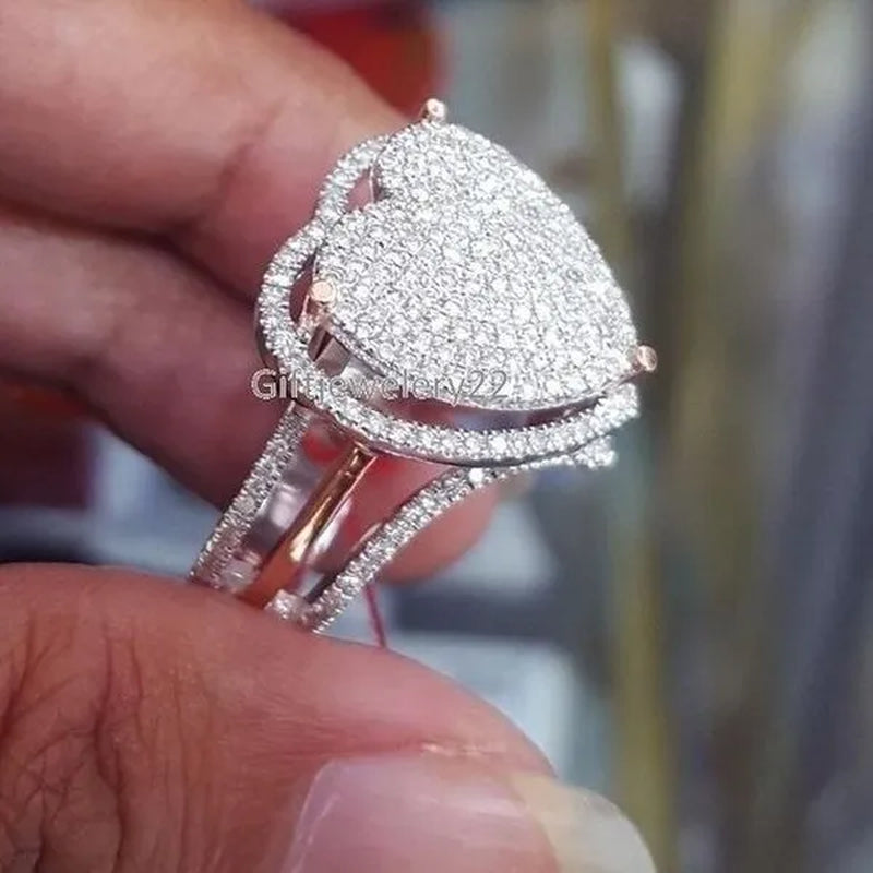 Luxurious Women Ring Silver Plated Heart Shaped White Zircon Engagement Wedding Ring Jewelry