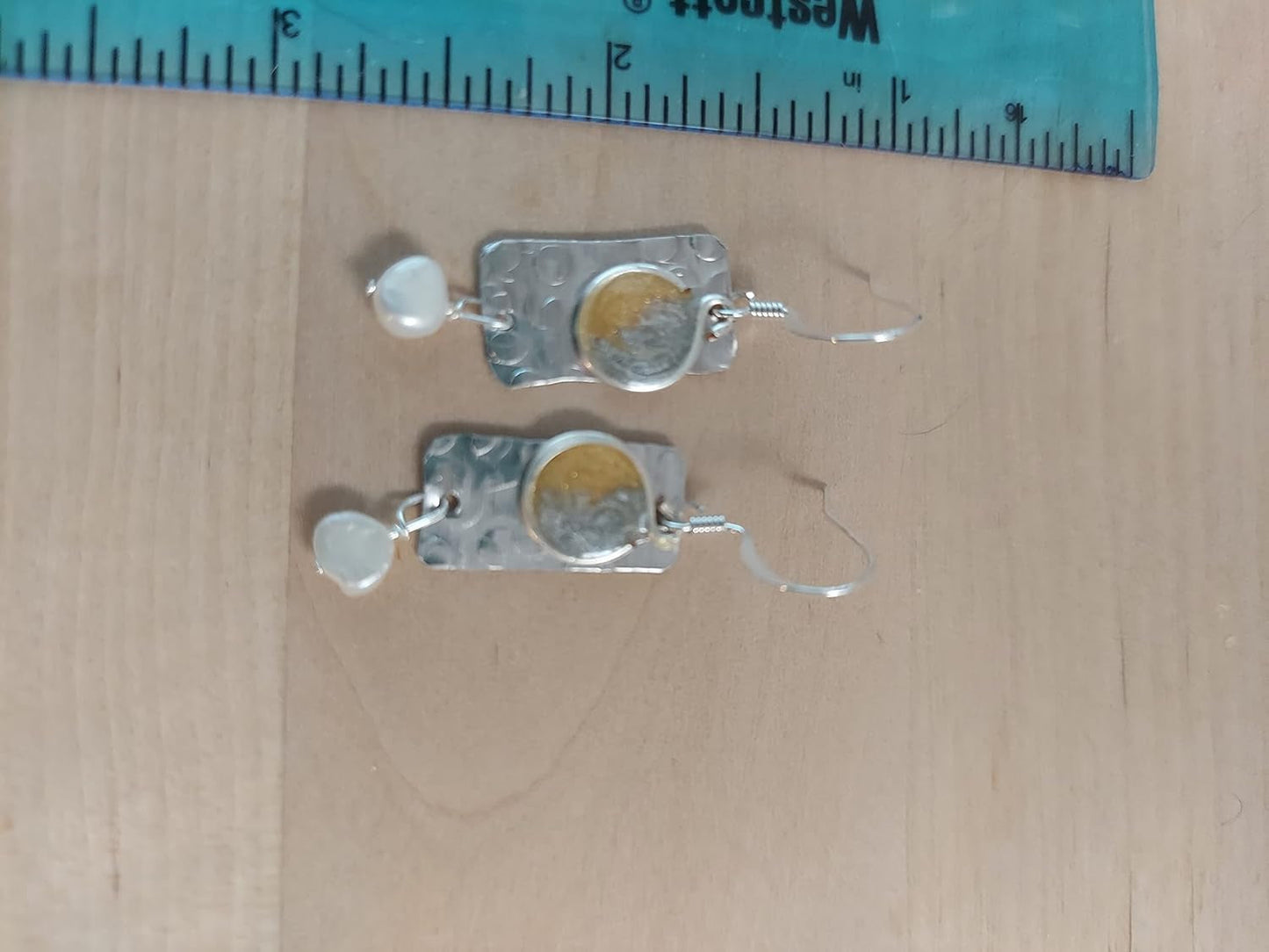 Handmade Lightweight Sapphire Blue and White Pearl Rectangle Drop Womens Earrings