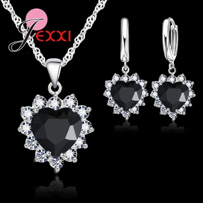 Hottest New Fashion Rhodium Coated Necklace Loop Earring Jewelry Sets Romantic Heart Lover Woman Wedding Gifts