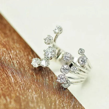 Luxurious Silver Natural Gemstones White Sapphire Wedding Birthstone Bride Flower Engagement Ellipse Princess Open Ring Jewelry Size 6 7 8 9 10