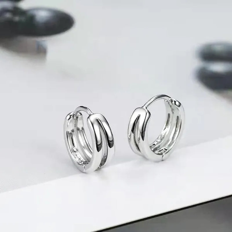 1Pair Stainless Steel Hoop Earrings Punk Multilayer round Double Hip Hop Pierced Stud Earrings