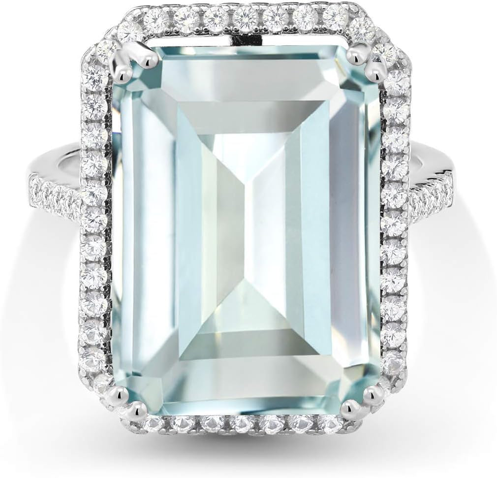 10-20 Cttw Gemstone Birthstone Engagement Ring | 925 Sterling Silver | Emerald Cut 18X13MM | Wedding Anniversary Promise Ring for Women | Available in Size 5, 6, 7, 8, 9