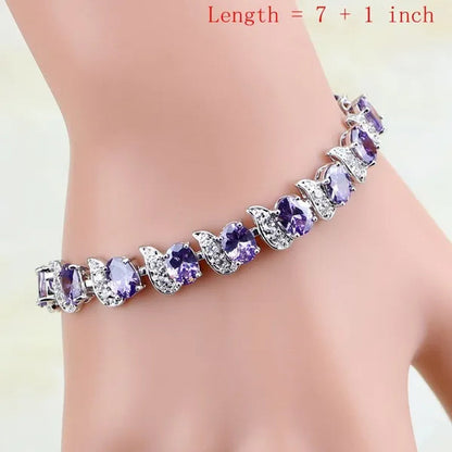 925 Sterling Silver Bridal Jewelry Purple Amethyst White Zircon Jewelry Sets For Women Wedding Earrings/Pendant/Necklace/Ring/Bracelet