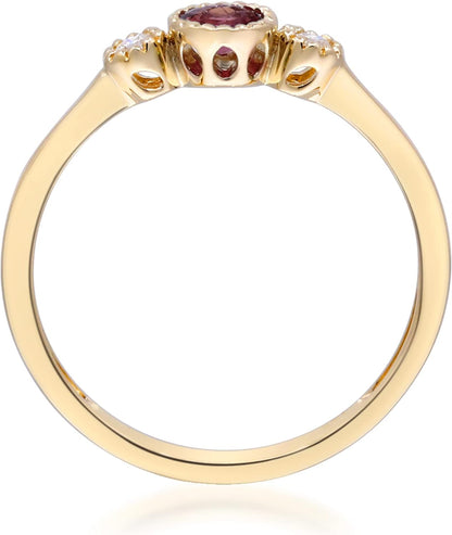 10K Yellow Gold Mozambique Genuine Ruby Ring with Diamonds for Women | Ethically, Authentically & Organically Sourced (Round) Shaped Ruby Hand-Crafted Jewelry for Her | Ruby Ring for Women