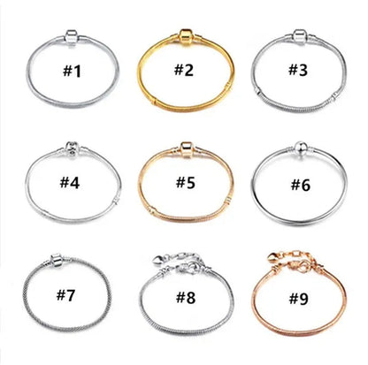 NEW Fashion 925 Sterling Silver White Flashing Double Sided Heart Snake Chain Bracelet for European Bangle Bracelet Jewelery Making DIY
