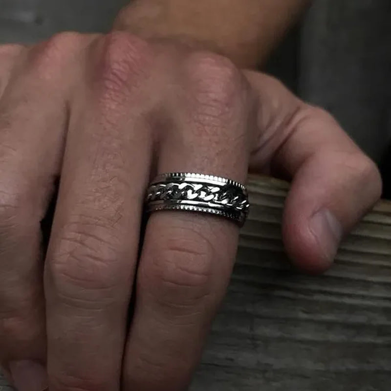 Fashion Punk Stainless Steel 8Mm Rings for Men Chain Rings Biker Grooved Edge, Size 5-13