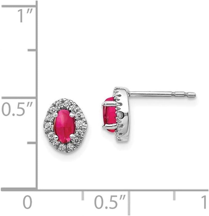 7/10 Carat (Ctw) Natural Cabochon Ruby Earrings in 14K White Gold with Diamonds 1/6 Carat (Ctw)