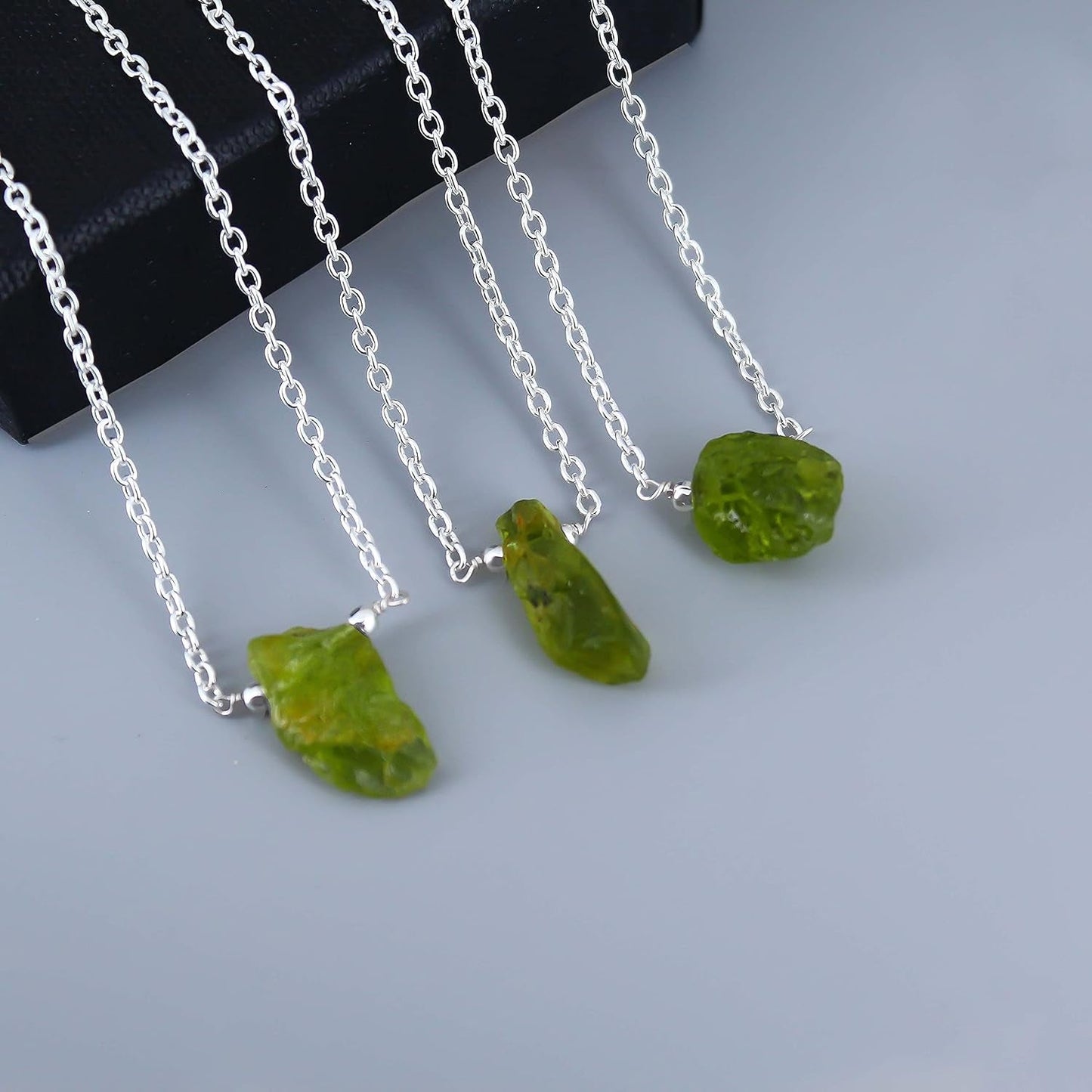 Gempires Raw Peridot Pendant Necklace, Peridot Crystal Pendant 10-14 Mm, August Birthstone Jewelry for Women, 16 + 2 Inch Silver Plated Adjustable Chain