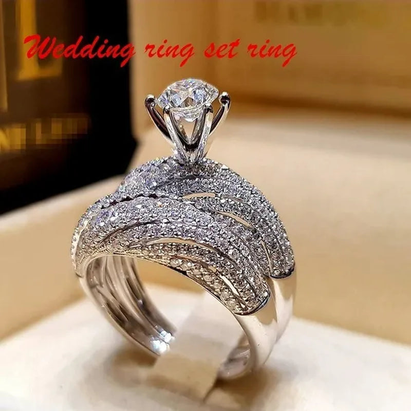 New Exquisite Women'S Jewelry Silver Colorfull Diamond Ring Fashion Couple Wedding Engagement Ring Set White Sapphire Ring Size US5-11