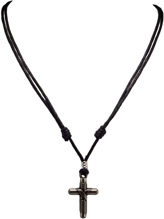 Wrapped Cross on Adjustable Cord Necklace