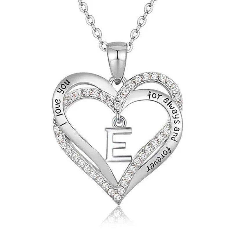 Exquisite Fashion Women's Creative Initials Necklace Diamond Love Pendant Engagement Necklaces for Women Letters Jewelry Accessories Birthday Holiday Anniversary Gift
