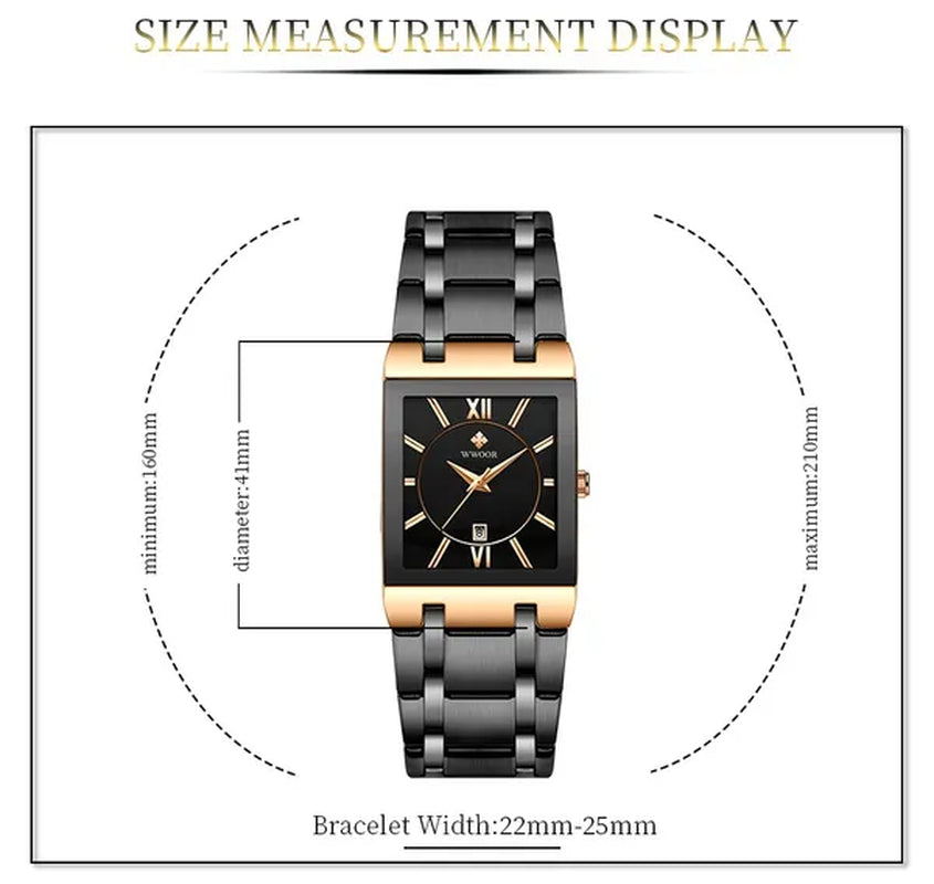 Relogio Masculino WWOOR Top Brand Luxury Stainless Steel Black Gold Men'S Square Watch Men'S Waterproof Quartz Wrist Watch Men