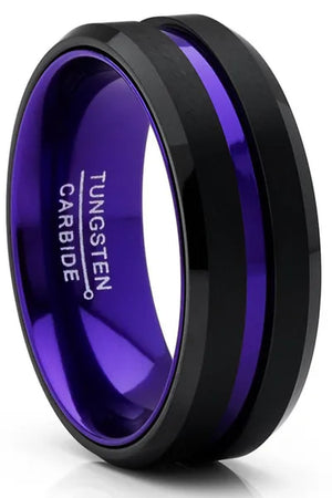 Men's Tungsten Carbide Ring Grooved Wedding Band Color Interior 8MM Blue Red Green Red