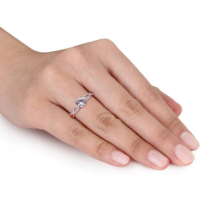 Women'S Engagement Anniversary Bridal 1 CT Round-Cut Created White Sapphire 1/10 CT Diamond 10Kt Rose Gold Solitaire Ring with Infinity Band with 4/Claw/Shared Prong Setting (G-H, I1-I2)