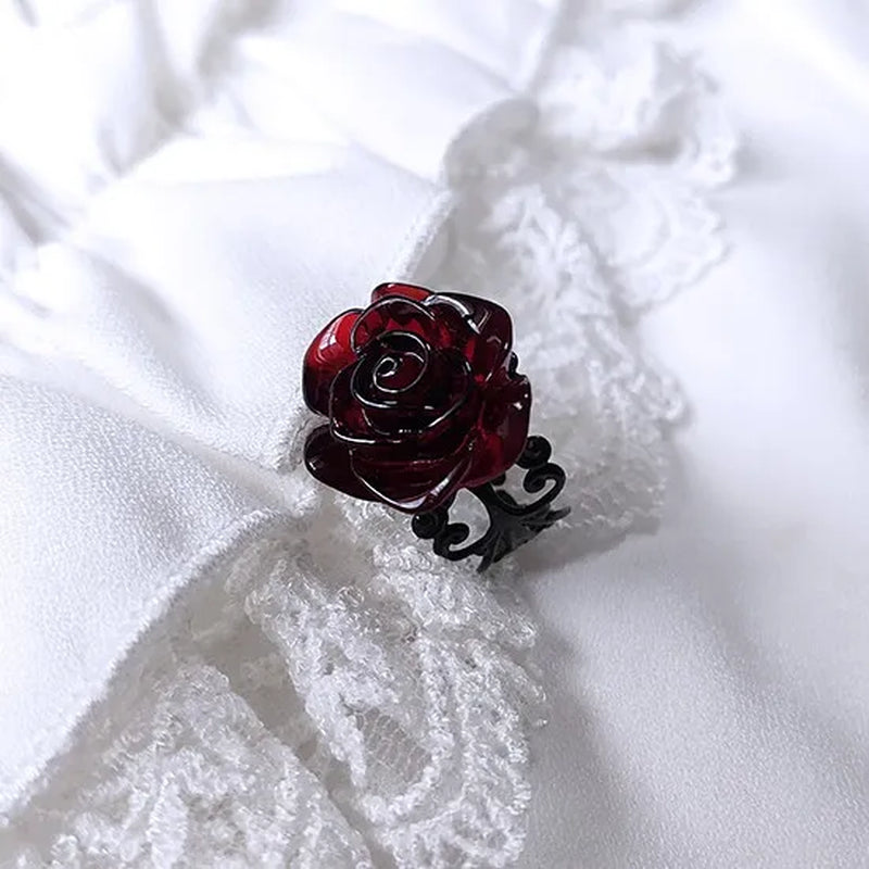Black Rose Gothic Victorian Ring, Adjustable Filigree Ring, Gothic Victorian Jewelry, Alternative Jewellery, Romantic Valentine Gift