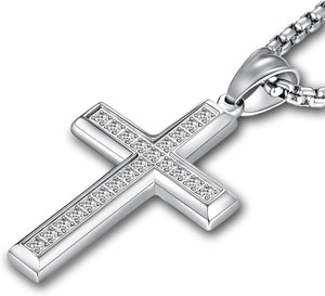 Men'S Cross Necklace 316L Stainless Steel Jesus Ankh Pendant Rolo Chain Jewelry