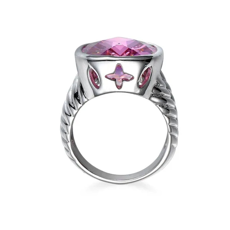 Fashion Women 925 Sterling Silver Natural  Pink Ruby Gemstone Engagement Ring