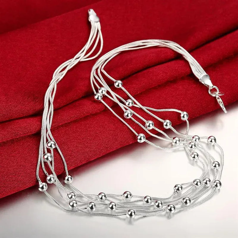 Women's charm 925 sterling Silver classic five chain beads Bracelets Elegant Necklace Bridal Wedding Jewelry Set