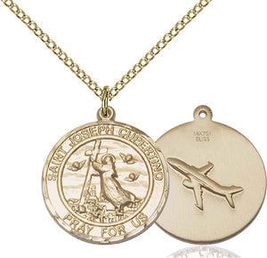 St. Joseph of Cupertino Hand-Crafted round Medal Pendant in 14Kt Yellow Gold-Filled