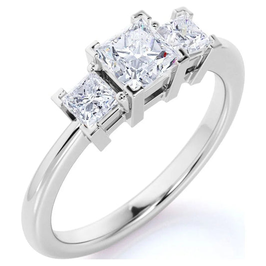 Modern 0.50 Carat Princess Cut Diamond - 3 Stone Engagement Ring - past Present Future Ring - 10K White Gold