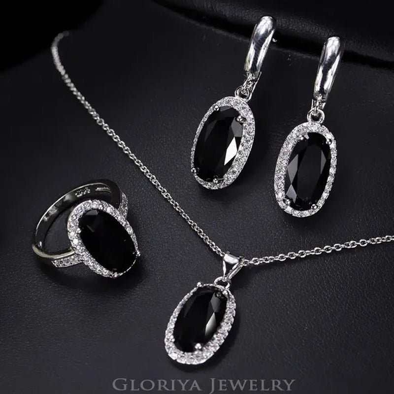 Gloriya Wedding/Bride Noble Jewelry High Quality Silver Plated Women's/Girl's Red AAA Cubic Zirconia Rings Chain Necklace Earrings Wedding Jewelry Sets Christmas Gifts