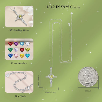Mothers Day Necklace Cross Necklaces for Women Infinity Pendant Sterling Silver Religious Jewelry Pendant Necklace with Birthstone Moon Necklace with Heart Crystal Birthday Gifts for Women Girls