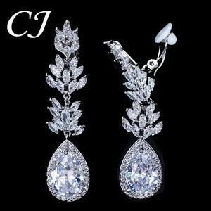 CANDICE Classic Design Water Drop Women Non Hole Ear Jewelry Setting Clear Leaf Zirconia Crystal Comfortable Clip On Earrings Without Piercing