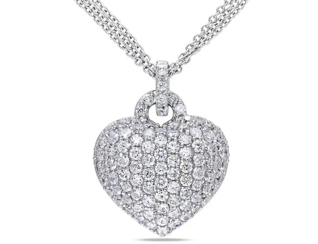 3.50 Carat (Ctw) Lab-Created White Sapphire Heart Pendant Necklace in Sterling Silver
