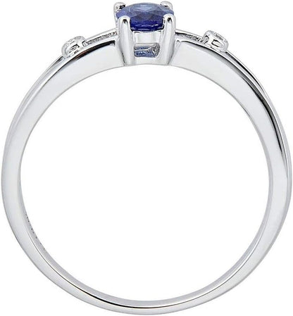 14K White Gold Natural Blue Sapphire & Diamond (I1-I2) Twirl Propose Promise Ring (Size 5) for Women
