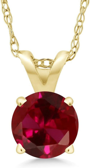 14K Yellow Gold round 5MM Gemstone Birthstone Solitaire Pendant Necklace | Gold Necklace for Women | with 18 Inch 14K Yellow Gold Chain | Fine Jewelry Gifts for Her Mom Women Wife