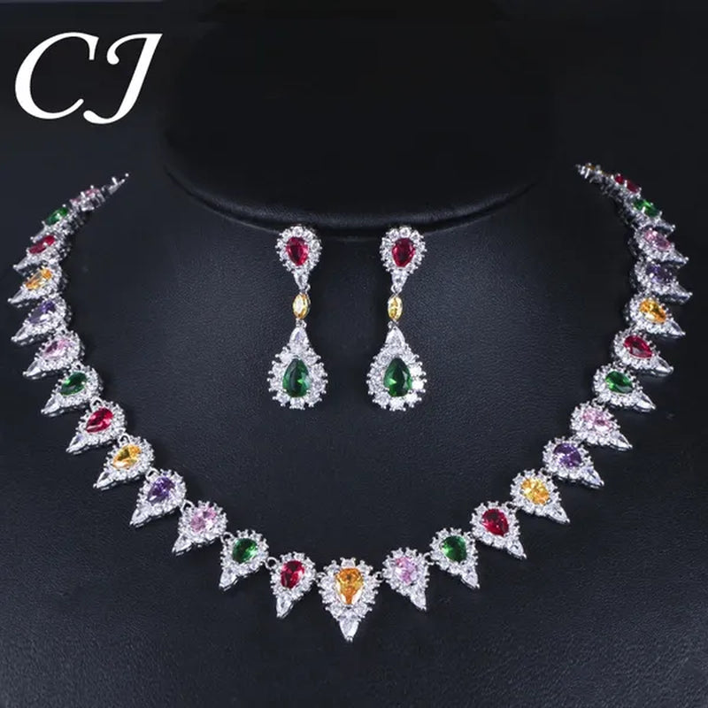 CANDICE White Gold Plating Sparkling Cubic Zirconia Choker Necklace Sets with Dangle Earrings Inlay Crystal Citrine Yellow Stone Evening Party Jewelry Set for Women