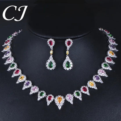 CANDICE White Gold Plating Sparkling Cubic Zirconia Choker Necklace Sets with Dangle Earrings Inlay Crystal Citrine Yellow Stone Evening Party Jewelry Set for Women