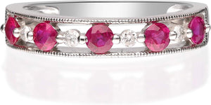 14K White Gold Mozambique Genuine Ruby Ring with Diamonds for Women | Ethically, Authentically & Organically Sourced (Round) Shaped Ruby Hand-Crafted Jewelry for Her | Ruby Ring for Women
